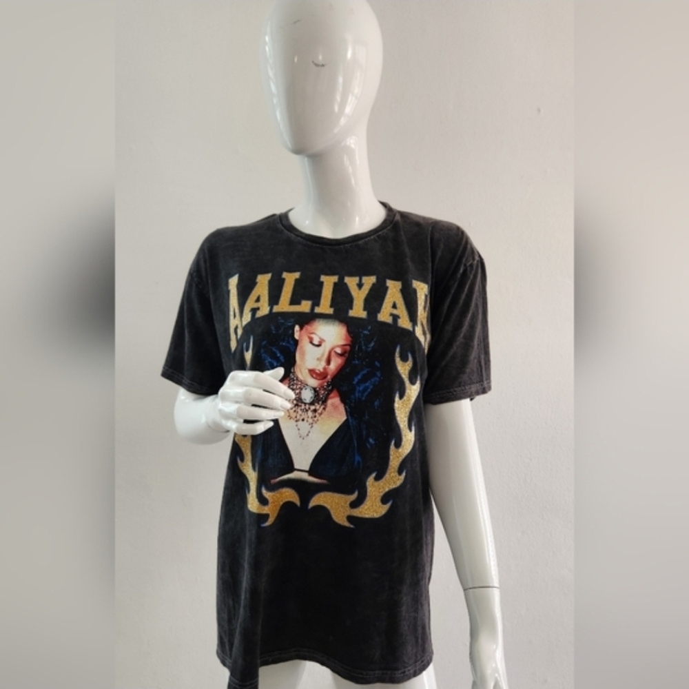 Aaliyah R&B Graphic TShirt Charcoal Grey Mineral Wash Size Medium Unisex - Picture 11 of 14